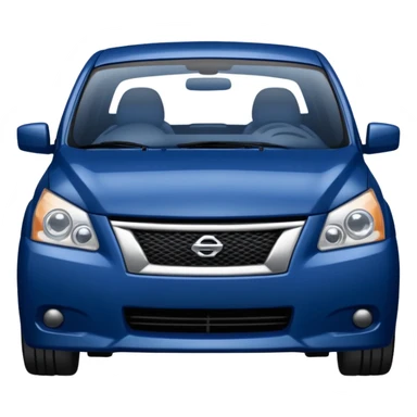 a dark blue Nissan Sentra with a sad face sticker