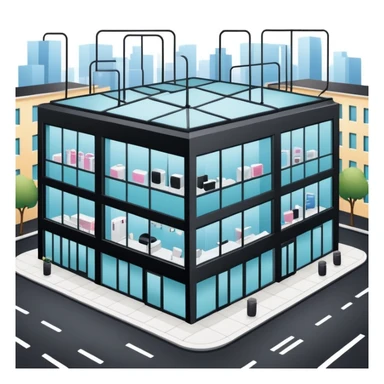 three separate beauty salon buildings spaced apart connected by lines like a network sticker