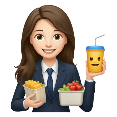 long haired woman with suit holding food container sticker