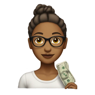 Brown girl holding money with glasses on and her hair in a bun sticker