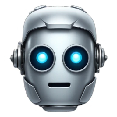 A robot with eyes like a led display, hears like silver plates and a big moustache sticker