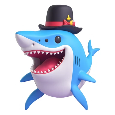 shark with a top hat, 3D emoji style sticker
