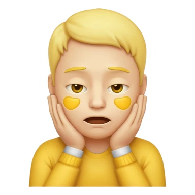 yellow face emoji with both hands on its neck, cheeks puffed, struggling to breathe sticker