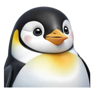 cinematic-cute-emperor-penguin-portrait-emoji,-head-tilted-playfully-and-inquisitively,-with-glossy,-pristine-plumage-accented-by-a-bright-beak-and-round,-sparkling-eyes-filled-with-curiosity,-simplified-yet-irresistibly-adorable-features zoomed into the face sticker