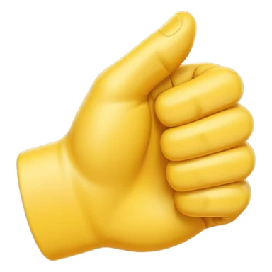 A 3D Apple-style yellow hand emoji, closed fist with thumb pointing backward over the shoulder direction, smooth rounded shape, shiny surface, clean minimal background. AND MOTİON LİNE sticker