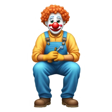 clown face emoji as a plumber sitting and fixing pipe sticker