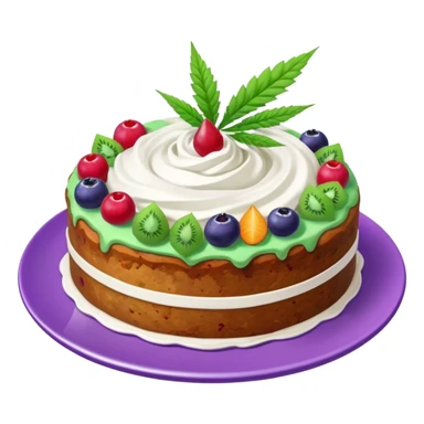 colorful frosted fruit cake with cannabis leaf on a plate sticker