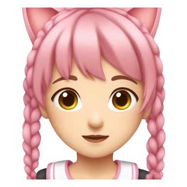cute anime girl with brown and pink hair with cat ears and shes in a pink school girl outfit sticker