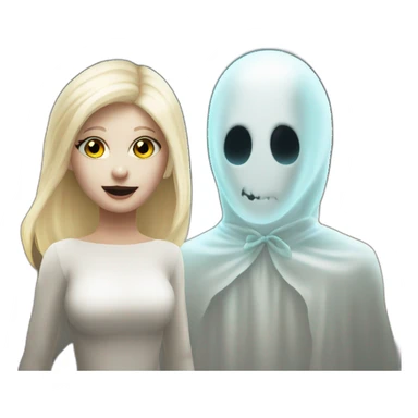 a blondie girl and a bald guy dressed as a ghost going to a party sticker