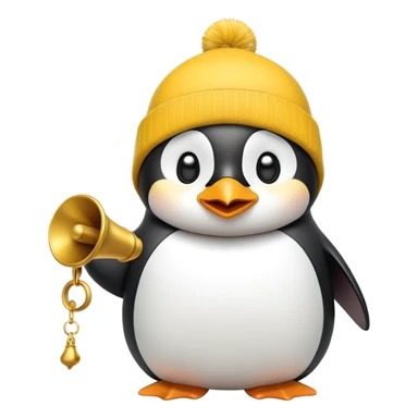 Singing penguin yellow beanie ringing bell sticker