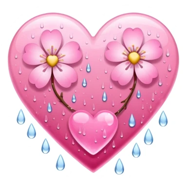 heart with sakura flowers and gentle rain sticker