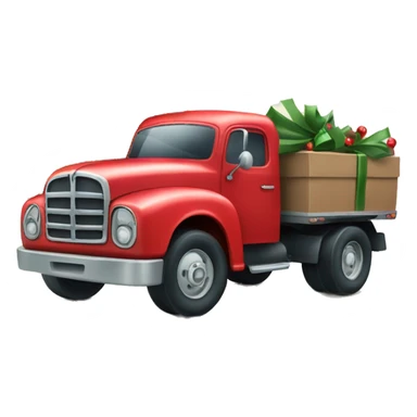 A little red truck hauling a Christmas tree sticker