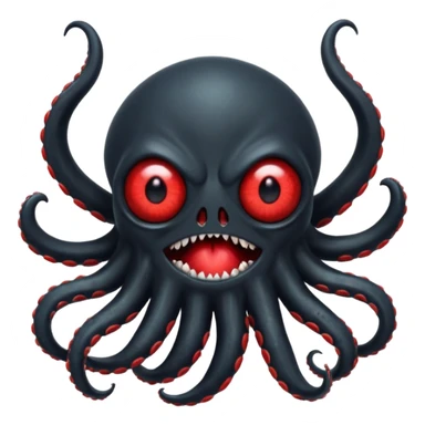 aggressive 8-tentacled black cyclops alien attacking, black body, one big evil red eye in the middle, no arms or legs, emoji style sticker