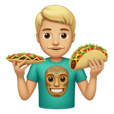 blonde man with tiki shirt holding taco sticker