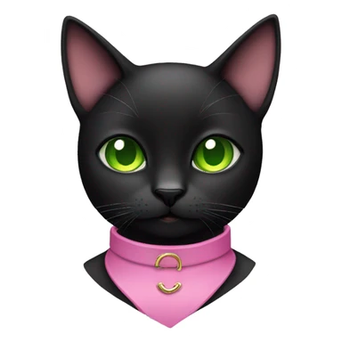 black cat with green eyes and wearing a pink collar sticker