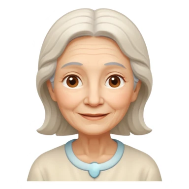 old woman with soft and warm smile, looking calm and friendly, low eyes corner looking like an angel sticker