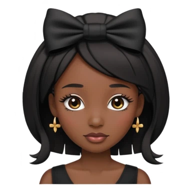 Adult woman with black cute  cut with a black top and a bow on her head with long lashes sticker