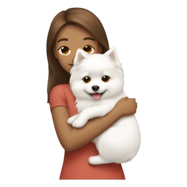 Brown hair girl hugging a white pomeranian sticker