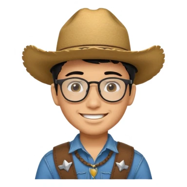 Hispanic Smiling boy with cow boy hat and black hair  . With chin strap and black glasses  sticker