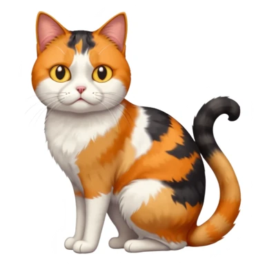 full body colourful calico cat with skinny head and fat body with an anxious face sticker