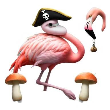 A flamingo pirate hallucinating￼ on mushrooms sticker