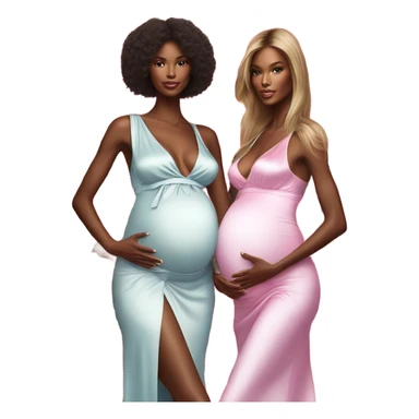 Realistic Photo of 2 Victoria secret models pregnant posing with flowers sticker