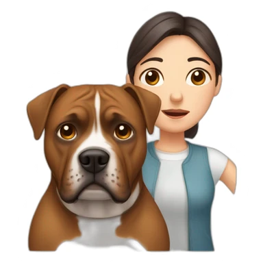 Sad Man with Chinese wife and brown Staffordshire terrier dog sticker