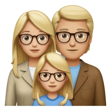 je voudrai un emoji d'une fille aux cheveux longs et blonds avec des lunettes en FAMILLE avec un papa chatain une maman blonde et un frère blond sticker