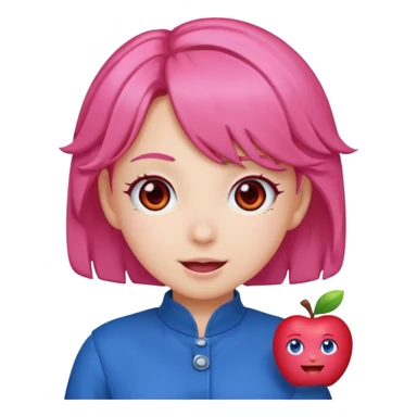 Teto Kasane emoji, apple style, pink twin-drill hair, red eyes, blue outfit, cheerful expression sticker