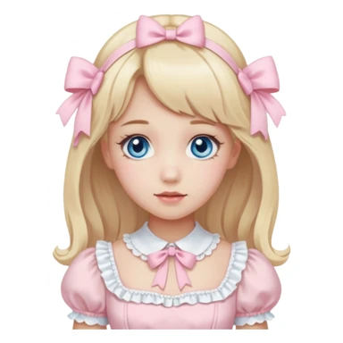 sweet lolita with blond hair, blue eyes, white skin, wearing a light pink dress sticker