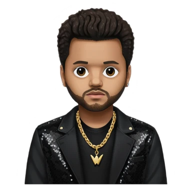 The Weeknd with black sequin jacket, black shirt with necklace, dark brown hair sticker