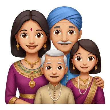 Indian family with a 70 years old father and mother and a 40 years old daughter. They wear a traditional dress. They are smiling. sticker