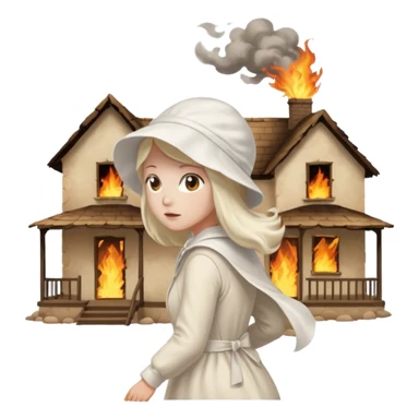 handmaids tale style woman burning house down walking away from house. shes wearing the nun hands maid tale hat cant see her face sticker