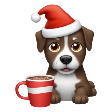 Dog wearing a Santa hat, drinking hot cocoa ￼ sticker