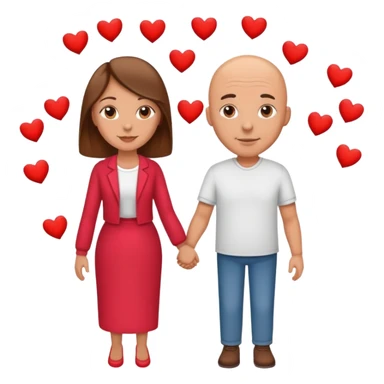 Bald Husband and long brown hair wife in love with hearts sticker
