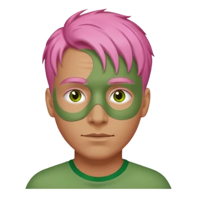 pink haired man with full full face green clay mask sticker