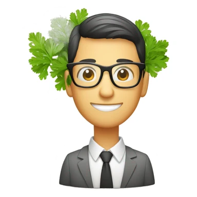 Web Developer, long air, glasses, with parsley plant sticker
