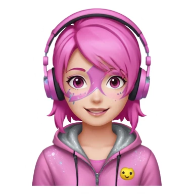 glitter pink gamer girl happy pink hair sticker