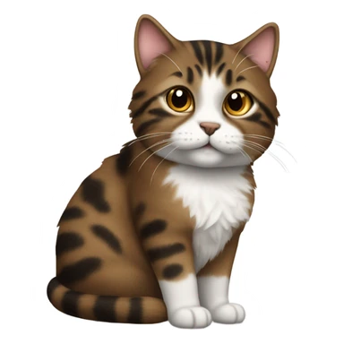 Fluffy brown black tabby cat with white nose sticker