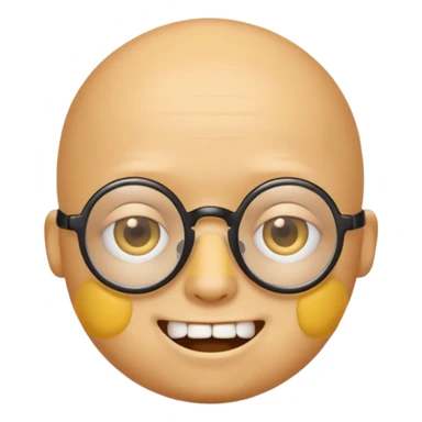 Créer un emoji nerd le perso doit être une tête basique d'emoji jaune tête ronde sans cheveux 🤓 avec une grosse paire de lunettes rectangulaires noires 3 petits boutons d'acné sur chaque joue et une dent qui dépasse  sticker
