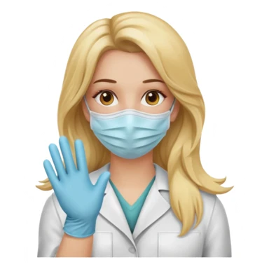 enfermera rubia con pelo largo, con mascarilla y guantes que aperezcan las dos manos sticker