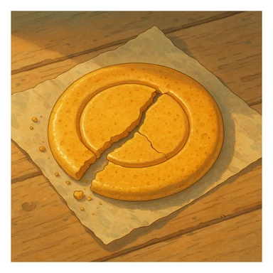 dalgona candy with circle shape, cracked candy, inspired by Squid Game, ghibli style sticker