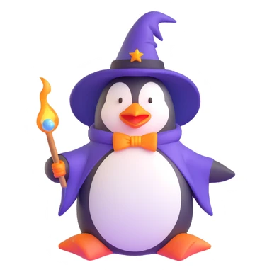 penguin wizard casting a spell sticker