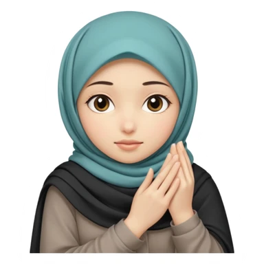 Hijabi girl sitting.     head covered
hands pulling the fabric in
shy-but-dramatic energy
“no cameras pls” but in a cute way
soft + mysterious vibe sticker