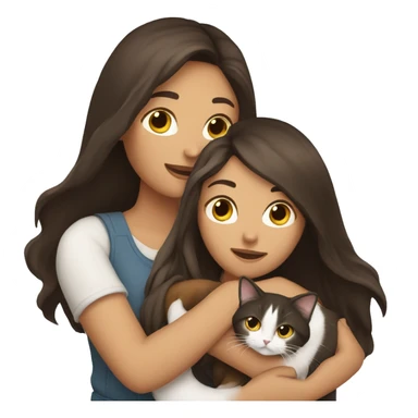 Two long hair brunettes keeping two cats in their hands sticker