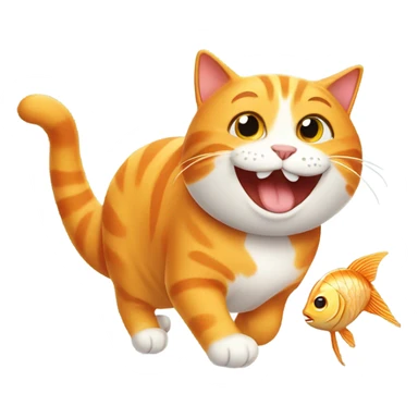 Happy orange cat with a fish sticker