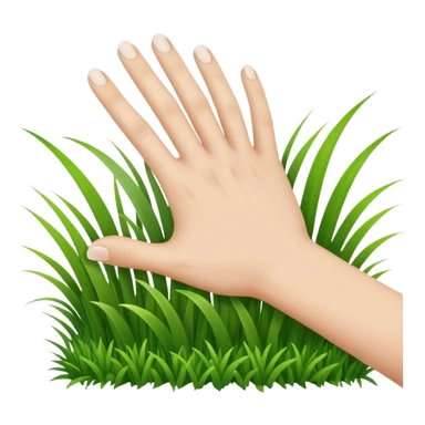 a white hand touching blades of green grass sticker