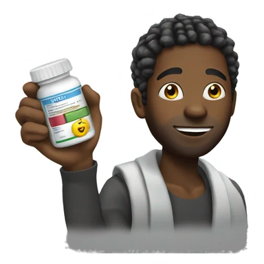 black guy no beard with dreads holding medicine capsule sticker