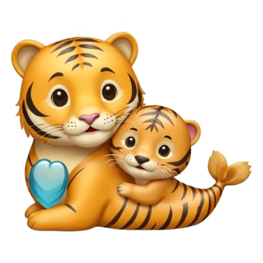 tiger and little sea lion in love sticker