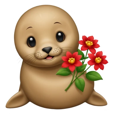 Happy seal holding red flowers sticker